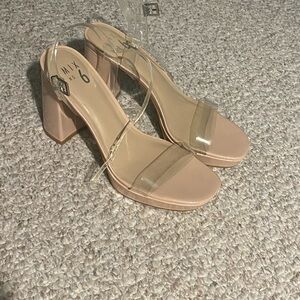 Mix No. 6 Blush Nude Block Heel Sandals with Clear Straps